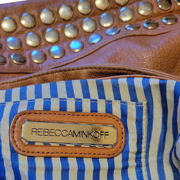 Vtg. Rebecca Minkoff Brown Studded Leather Shoulder Hobo Weekender Tote Bag - Picture 7 of 12